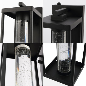 Juno 4.75" Industrial Vintage Iron/Glass Seeded Glass with Dusk-to-Dawn Sensor Integrated LED Outdoor Sconce - JONATHAN Y